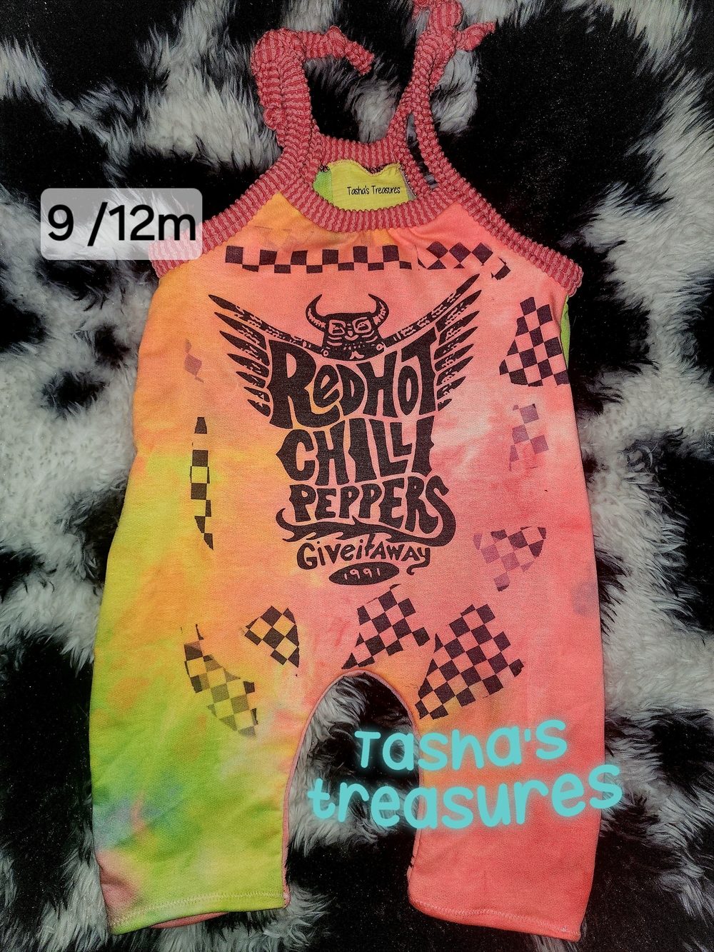 Red Hot Chili Peppers Tie-Dye Baby One-Piece Romper - Neon Pink/Yellow/Green